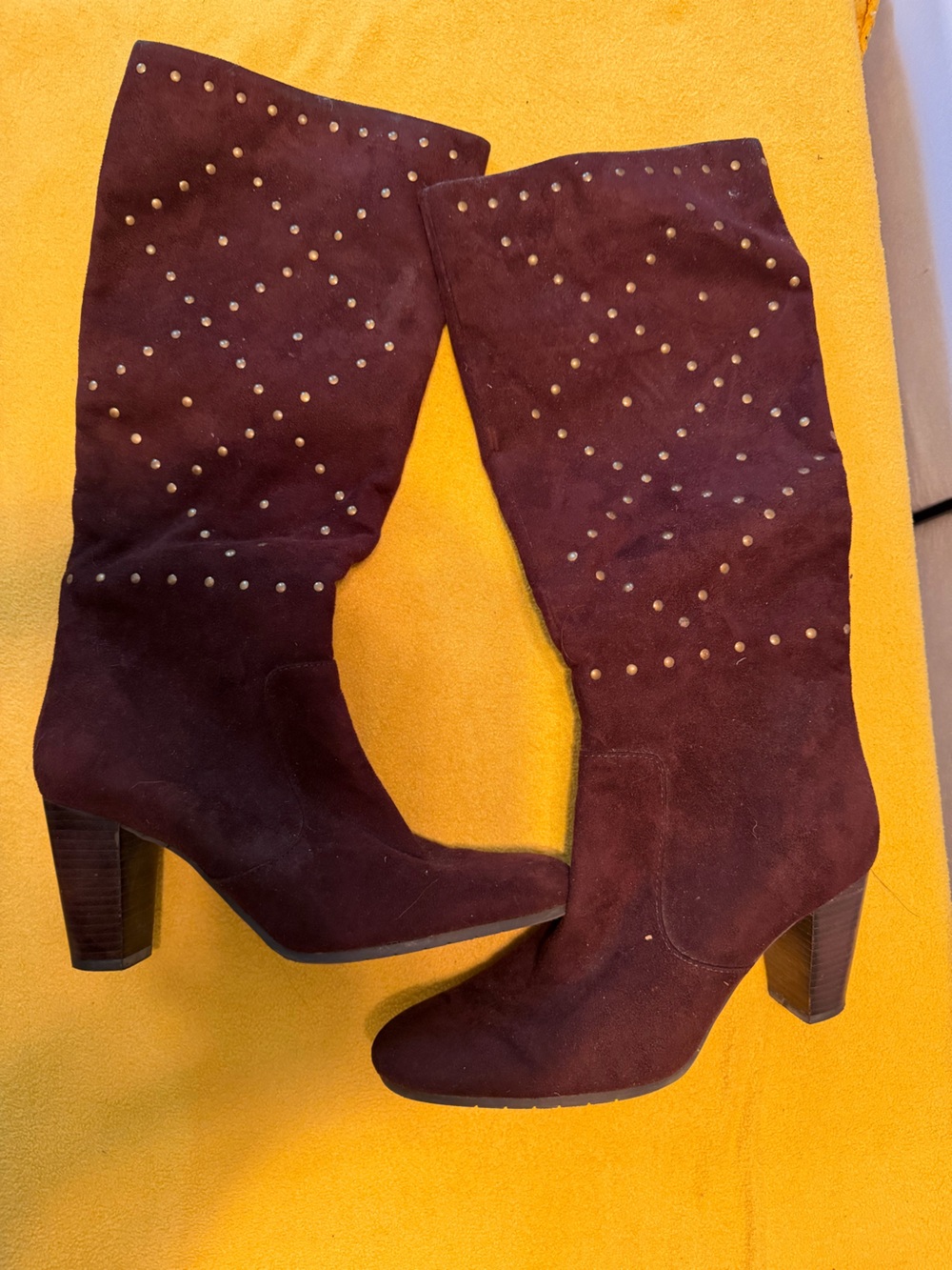 a.n.a Burgundy Studded Suede Heeled Boots